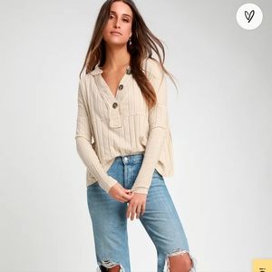 Free People Movement The Mix Ivory Ribbed Long-Sleeve Top